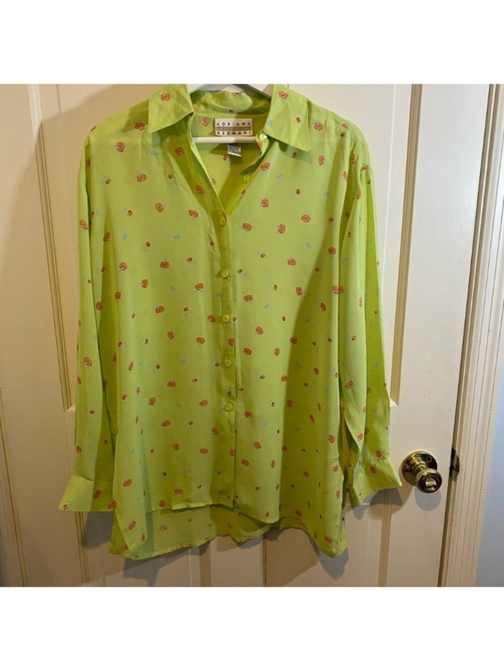 Adriana Bermani Sheer Green Flowered Blouse SIZE SMALL